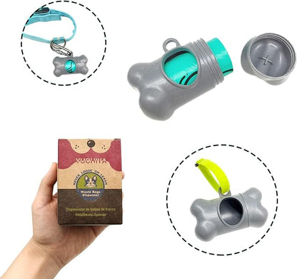 Dog Poop Pickup Bags Holder Dispenser with Standard-Sized Leak-Proof Scented Doggy Waste Bags and Carabiner with Safety Lock&Fastener Never Loose on Leash Lead Again (1 Holder 195 Bags, Grey)