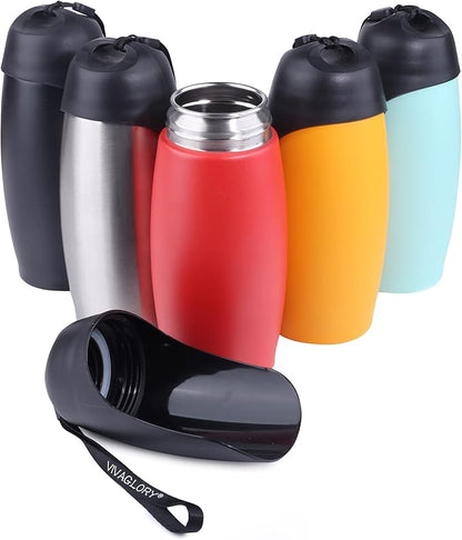 VIVAGLORY Dog Water Bottle, Pet Drinking Bottle, 25oz Portable & Leakproof Stainless Steel Dog Travel Water Bottle Bowl with Large Trough for Walking & Hiking, Red