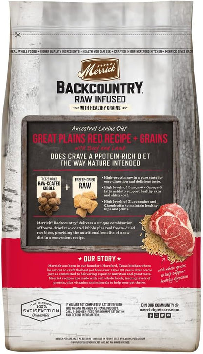 Merrick Backcountry Healthy Grains Kibble With Freeze Dried Raw Pieces, Great Plains Red Meat Recipe Dog Food - 4.0 lb. Bag
