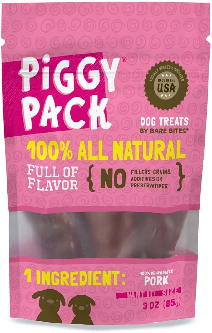 Piggy Pack Dog Pork Jerky Treats, All Natural, Made in USA (3 oz)
