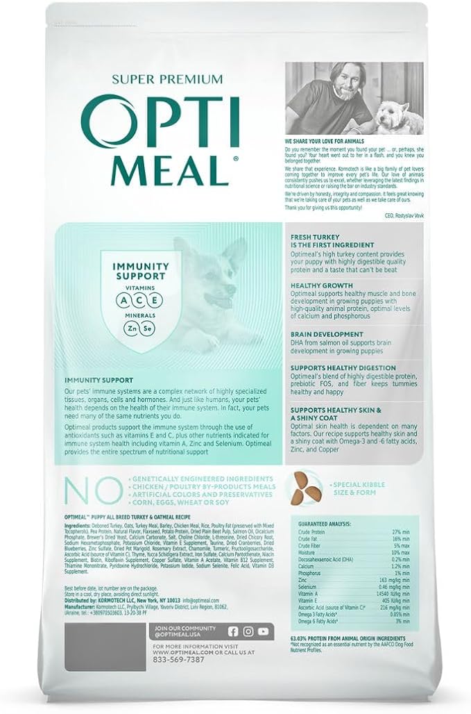 OPtimeal Natural Dog Food for Puppies - Proudly Ukrainian - Delicious Dry Puppy Food Recipe, Puppy Dog Food for Healthy Growth and Development8.8 lbsTurkey & Oatmeal