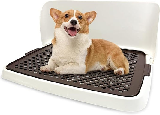 Hamiledyi Dog Potty Tray, Pet Dog Pee Pad Holder, 19"x14" Puppy Training Pad Holder Dog Toilet Pad Mesh Training Toilet Portable Dog Litter Box for Small and Medium Dogs, Puddy,Bunny, Cats (Brown)