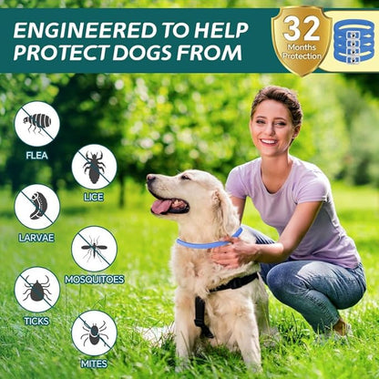 4 Pack Flea Collar for Dogs, Natural Flea and Tick Collar for Dogs, 8 Months Flea and Tick Prevention for Dogs, Tick Collar for Dogs, Water Resistant Dog Flea Collar, One Size Fits All, Blue