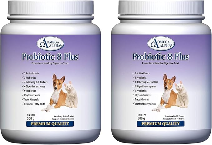 Probiotic 8 Plus Pet Probiotics | Enzymes & Fiber for Digestion | Natural Herbal Digestive Supplement |Reduces Indigestion | Specially for Cat & Dogs (500g) (Two bottles bundle)