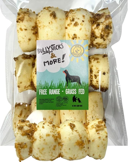 BULLYSTICKS & MORE 5-6" Beef Cheek Rolls for Dogs (Bully Bites Dusted - 3 Count) - Beef Cheek Bones for Dogs - Dog Parents Choice - Premium No Hide Rolls