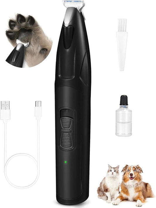 Dog Clippers for Grooming, 2 Speed Dog Paw Trimmer with LED Light, Rechargeable Low Noise Pet Shaver for Trimming Dogs Cats Hair Around Paws, Eyes, Ears, Face, Rump (Black)