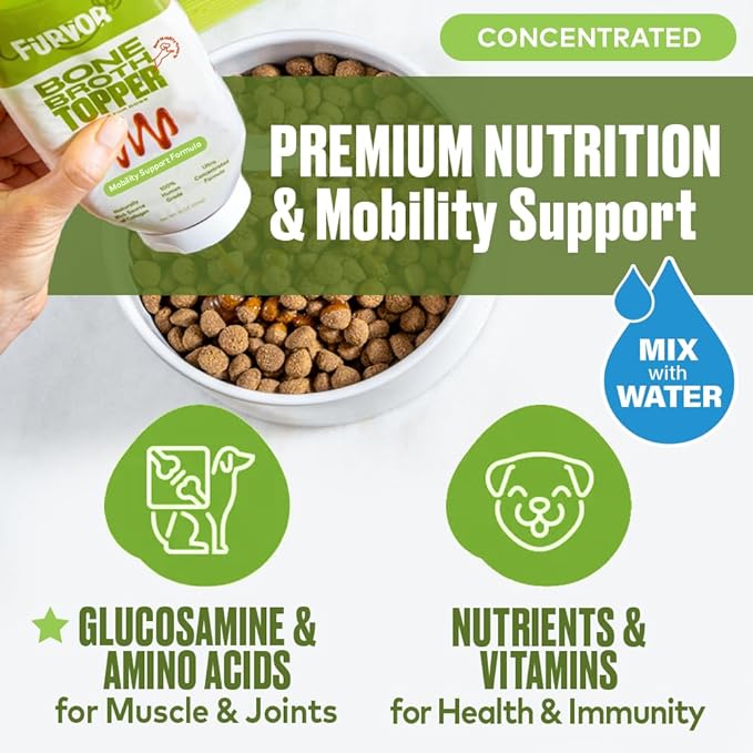 Mobility Support Beef Bone Broth for Dogs | Hip & Joint Support for Dogs | Glucosamine & Amino Acid Boosted | Human Grade Ingredients | Just add Water | Made in USA, 12 oz