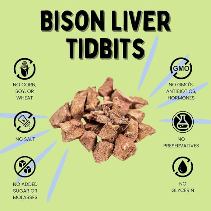 Winnie Lou Organic Dog Treats, Bison Liver Tidbits Jerky Human Grade Dog Treats for All Sized Breeds, All Natural Dog Treats with No-Added Sugar, Glycerin & Preservatives, Made in USA, 2.5 Oz (71g)