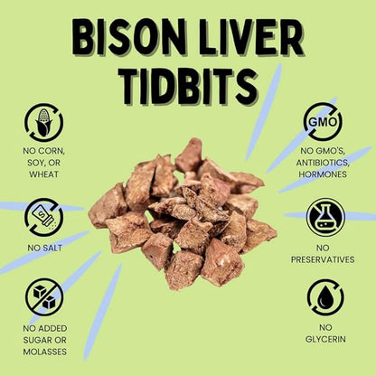 Winnie Lou Organic Dog Treats, Bison Liver Tidbits Jerky Human Grade Dog Treats for All Sized Breeds, All Natural Dog Treats with No-Added Sugar, Glycerin & Preservatives, Made in USA, 2.5 Oz (71g)