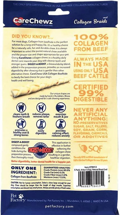 Pet Factory CareChewz Collagen 6-7" Skinny Braided Sticks Dog Chew Treats - Natural Flavor, 5 Count/1 Pack