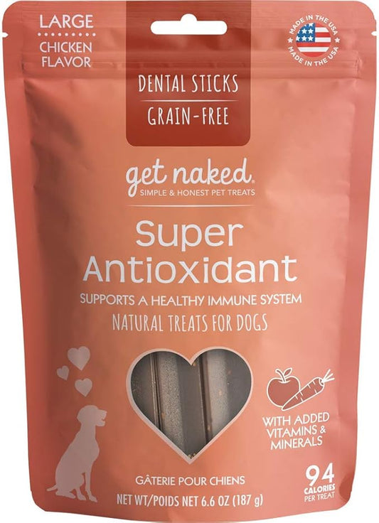 Get Naked Super Antioxidant Dental Chew Sticks For Dogs, Large/6.6-Ounce, 6 Sticks/Pack