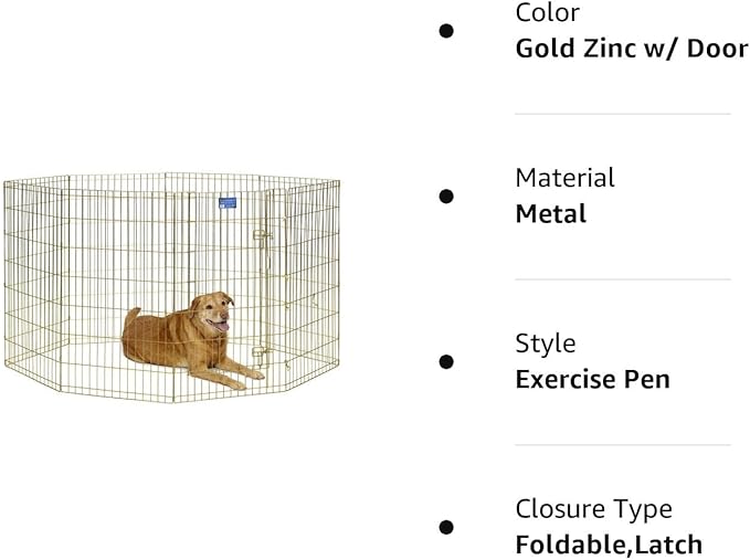 MidWest Homes for Pets Foldable Metal Dog Exercise Pen / Pet Playpen, Gold zinc w/ door, 24'W x 42'H