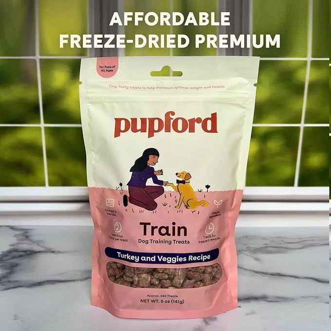 Pupford Freeze Dried Training Treats for Dogs & Puppies, 240+ Four Ingredient Bites (Turkey & Veggies, 5 oz)