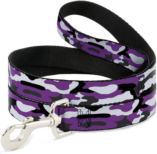 Dog Leash Camo Purple Black Gray White 6 Feet Long 1.5 Inch Wide