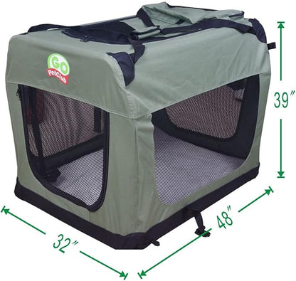 Go Pet Club 48" Soft Collapsible Dog Crate for Dogs, Portable Pet Carrier, Thick Padded Pet Travel Crate for Indoor & Outdoor, Soft Sided Pet Foldable Kennel Cage with Durable Mesh Windows, Sage Green