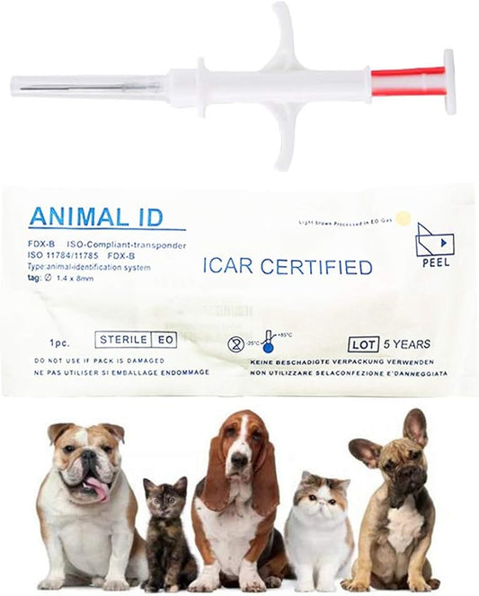 Smoostart 20 Pack 1.25x7mm Universal Standard Pet Microchip, ISO11784/ISO11785/FDX-B Pet ID Tags, 15 Bit Microchip Dog for Animal/Pet/Dog/Cat/Pig