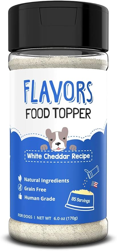 Flavors Food Topper for Dogs - White Cheddar Recipe - Natural, Grain Free - Perfect Seasoning, Gravy, Sprinkle and Liquid Treat Mix for Picky Dog or Puppy, 6 oz