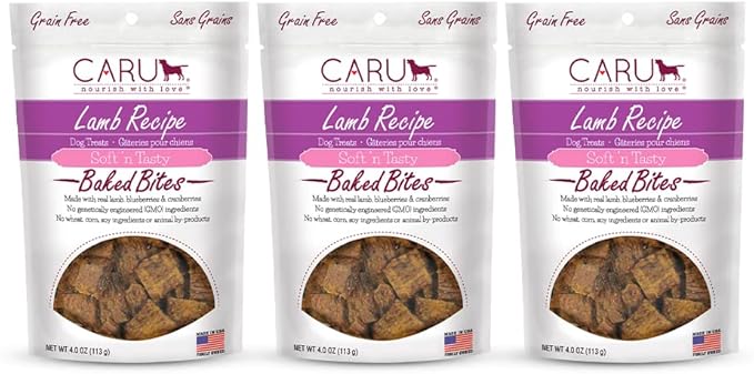 Caru - Soft n’ Tasty Baked Bites - Lamb Bites Dog Treats - Flavorful Training Treats - 4 oz bags - Pack of 3