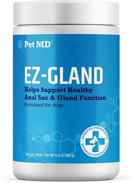 Pet MD EZ Gland - Dog Anal Gland Chews with Pumpkin and Fiber for Dogs for Digestive Support, Constipation Relief, and Stool Firmer - 120 ct Soft Chews