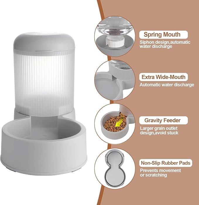 Gravity Cat Feeder with 2.8L Capacity, BPA Free, Eco-Friendly, Food Grade Materials, Big Mouth Design, Siphon Device for Water Dispenser