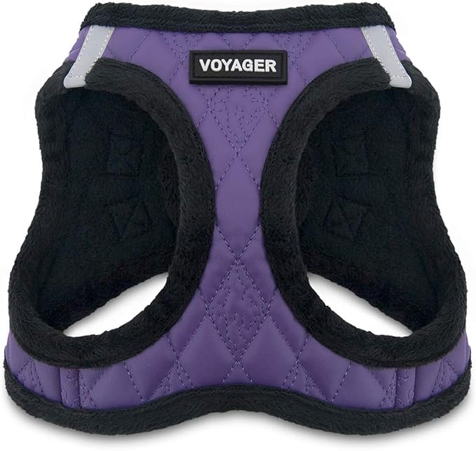 Voyager Step-In Plush Dog Harness – Soft Plush, Step In Vest Harness for Small and Medium Dogs by Best Pet Supplies - Harness (Purple Faux Leather), L (Chest: 18 - 20.5")