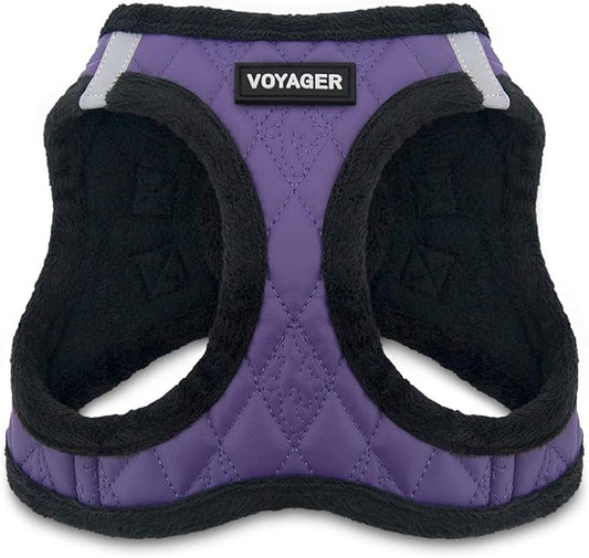 Voyager Step-In Plush Dog Harness – Soft Plush, Step In Vest Harness for Small and Medium Dogs by Best Pet Supplies - Harness (Purple Faux Leather), XS (Chest: 13 - 14.5")