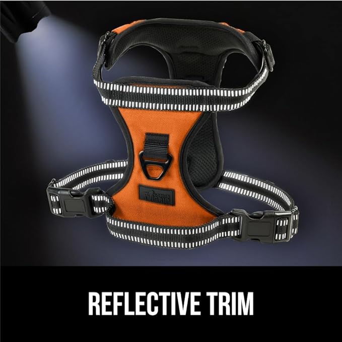 Gorilla Grip Comfortable Durable Dog Harness with Handle, Pet Leash Clips on Chest or Back for Walking, Padded Mesh Pets Vest, Adjustable Reflective Straps, Puppy Training, Orange