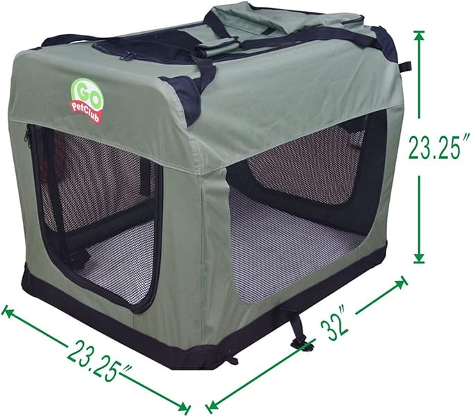 Go Pet Club 32" Soft Collapsible Dog Crate for Dogs, Portable Pet Carrier, Thick Padded Pet Travel Crate for Indoor & Outdoor, Soft Sided Pet Foldable Kennel Cage with Durable Mesh Windows, Sage Green