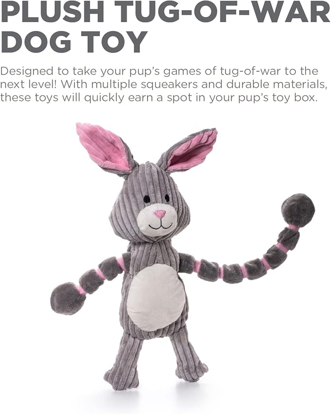 Outward Hound Thunda Tugga Bunny Plush & Squeaky Dog Tug Toy