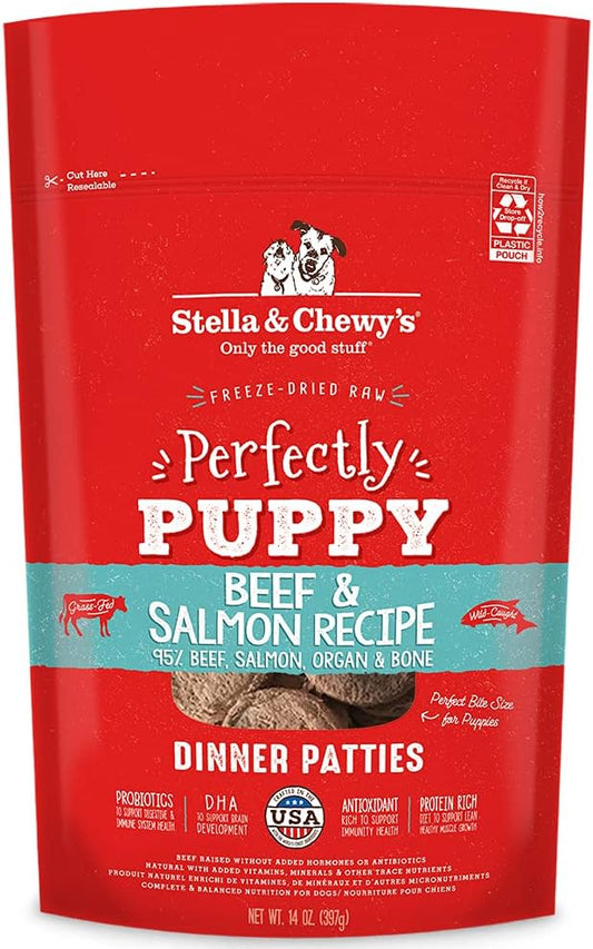 Stella & Chewy's Freeze Dried Raw Dinner Patties – Crafted for Puppies – Grain Free, Protein Rich Perfectly Puppy Beef & Salmon Recipe – 14 oz Bag