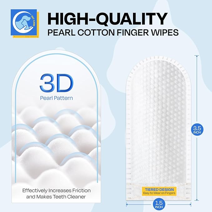 Dental Care Wipes for Dog- Teeth Cleaning Finger Wipes for Plaque and Tartar Removal, Safe & Gentle Disposable Toothbrush Wipes for Fresh Breath & Gum Care - 50 Pcs
