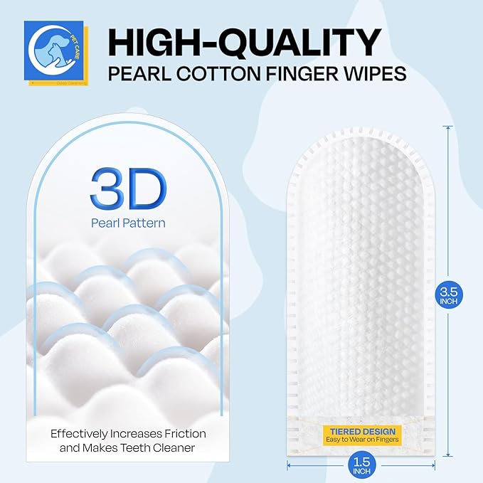 Dental Care Wipes for Dog- Teeth Cleaning Finger Wipes for Plaque and Tartar Removal, Safe & Gentle Disposable Toothbrush Wipes for Fresh Breath & Gum Care - 100 Pcs