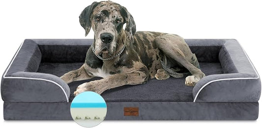 Cooling Dog Bed, Memory Foam Orthopedic Dog Bed for Giant Dogs, XXL Dog Bed for Extra Large Dogs, Waterproof Dog Bed with Bolster & Removable Cover(XX-large,Leaden Grey)