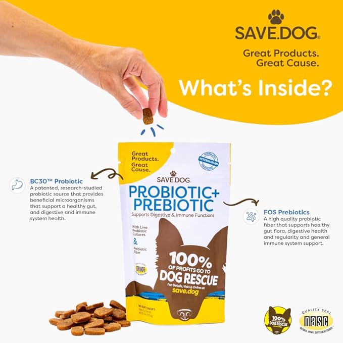 Probiotics for Dogs – Dog Probiotic Chews for Dogs with Clinically-Studied BC30 Probiotic + Prebiotic for Digestive & Immune Health - Dog Supplement with a Cause (90 Chews)