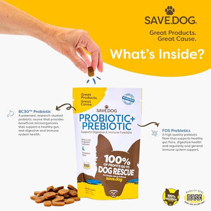 Probiotics for Dogs – Dog Probiotic Chews for Dogs with Clinically-Studied BC30 Probiotic + Prebiotic for Digestive & Immune Health - Dog Supplement with a Cause (90 Chews)