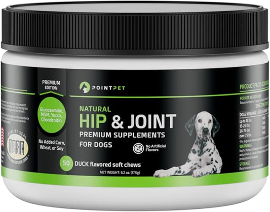 Glucosamine for Dogs - Hip & Joint Supplement - Dog Mobility Soft Chews Vitamin C & E for Hips and Joints, Duck and Pumpkin, Peanut Butter Formula (50 Soft Chews)