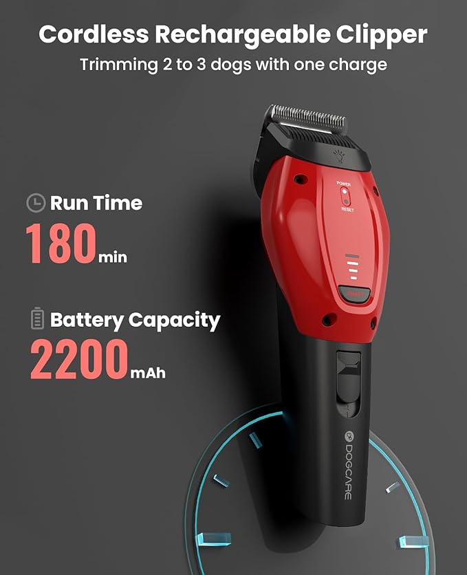 DOG CARE Smart Dog Clippers for Grooming with 3 Speeds, Auxiliary Light, Cordless Professional Dog Grooming Clippers, Low Noise Rechargeable Heavy-Duty Pet Hair Shaver for Dog Cat 2024 Upgraded
