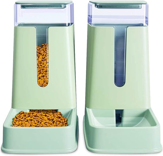 Automatic Cat Feeder and Cat Water Dispenser in Set 2 Packs Automatic Dog Feeder and Dog Water Dispenser 1 Gallon for Small Medium Big Dog Pets Puppy Kitten (green)