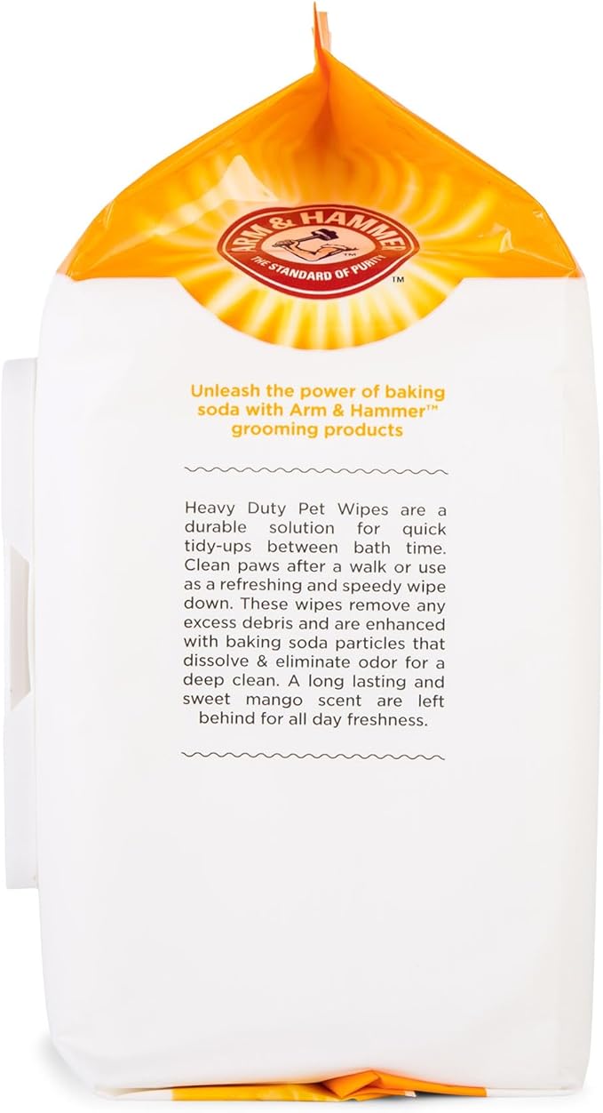 Arm & Hammer for Pets Heavy Duty Multipurpose Pet Bath Wipes | Dog Wipes Remove Odor & Refreshes Skin | Mango Scent, 100 Count, Dog Grooming Wipes for Pets