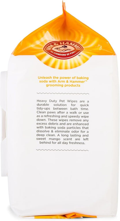 Arm & Hammer for Pets Heavy Duty Multipurpose Pet Bath Wipes | Dog Wipes Remove Odor & Refreshes Skin | Mango Scent, 100 Count, Dog Grooming Wipes for Pets