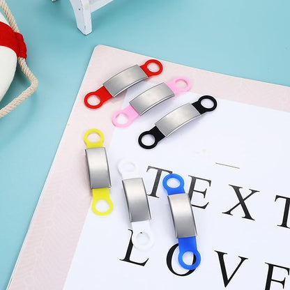 6 Pcs Slide On Dog ID Tag, Dog Collar Tag, Silicone Stainless Steel Dog Cat Personalized Name Engraved Tags, Custom Dog Tags, Silent Dog License Tag, Blank Pet ID Tags for Dogs Cats (6 Colors)