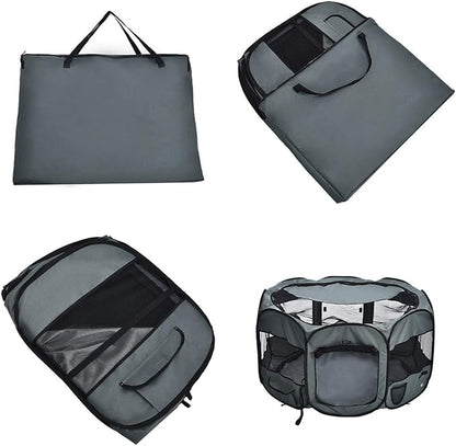 Amazon Basics Portable Soft Pet Dog Octagonal Travel Playpen, Large (45 x 45 x 24 Inches), Grey