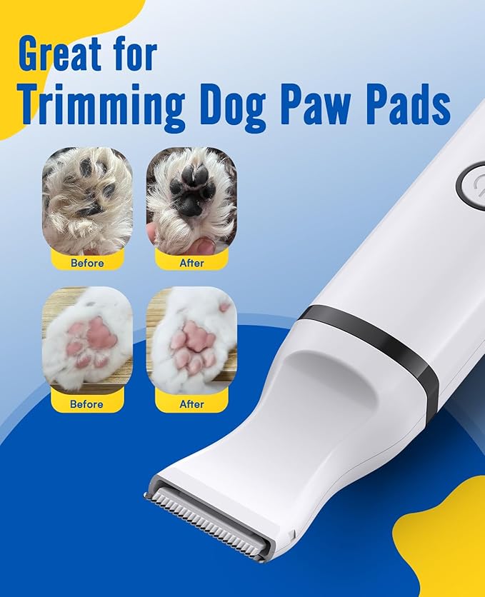 oneisall Dog Paw Trimmer,Corldless Paw Trimmer for Dogs with Double Blades,Quiet 2 Speed Small Dog Grooming Clippers for Paws, Eyes, Ears, Face, Rump (White)