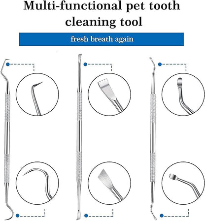 3 Pieces Dog Dental Tooth Scaler and Scraper Stainless Double Headed Tarter Removing Tool Scraper Pet Teeth Cleaning Tools for Dog and Cat