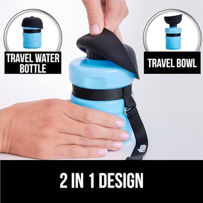 Gorilla Grip No Spill Portable Dog Water Bottle with Built in Bowl, Food Grade Silicone Leak Proof Pets Travel Drink Dispenser, Puppy Walk Training, Pet Hiking Essentials, Trip Accessories, Blue