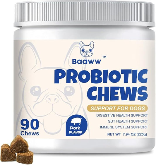 Probiotics for Dogs, Support Gut Health, Diarrhea, Seasonal Allergies, Paw Licking, Digestive Health Enzymes, 90 Pork Chews Allergy & Immune Supplement for Dogs Anal Gland Soft Chew Treats