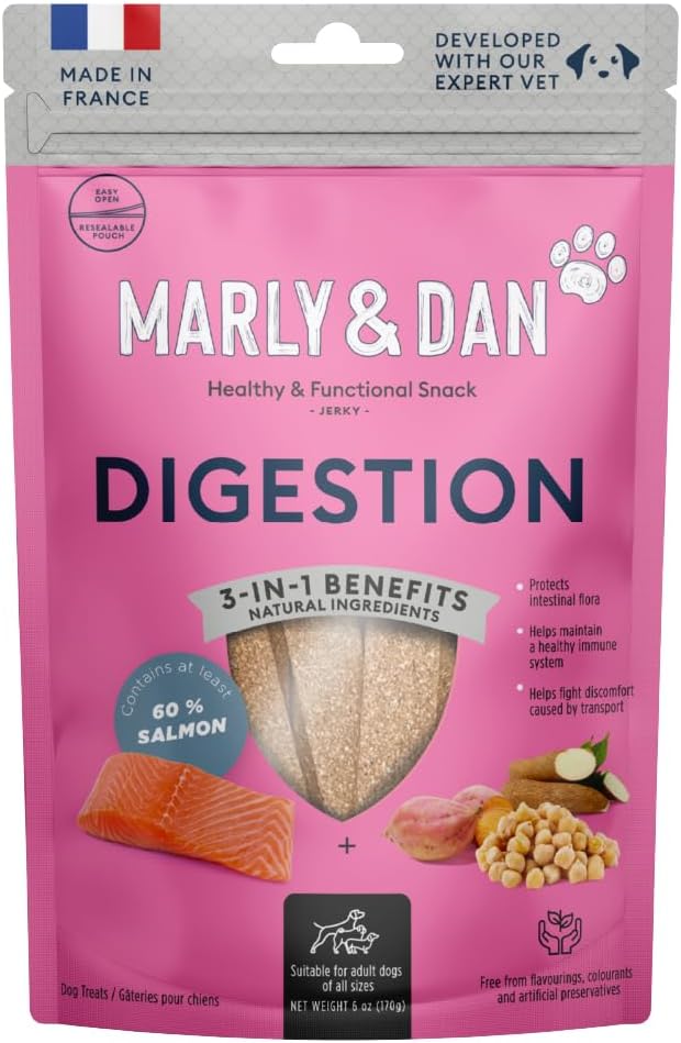 Marly & Dan Baked Salmon Jerky Snack Bar for Dogs with Sweet Potato and Ginger - Delicious Treats Dogs Adore, Naturally Healthy & Functional Digestion Recipe, Rich in Omega 3/6, 6 oz