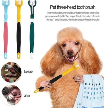 1Pc Green Dog Toothbrush, Triple Headed Toothbrush Dog Toothbrush for Pet, Dental Care, Dog Toothbrushes