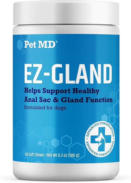 Pet MD EZ Gland - Dog Anal Gland Chews with Pumpkin and Fiber for Dogs for Digestive Support, Constipation Relief, and Stool Firmer - 60 ct Soft Chews