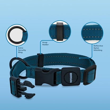 Voyager Reflective Dog Leash Collar Set with Neoprene Handle Supports Small, Medium, and Large Breed Puppies, Cute and Heavy Duty for Walking, Running, and Training - Blue, L